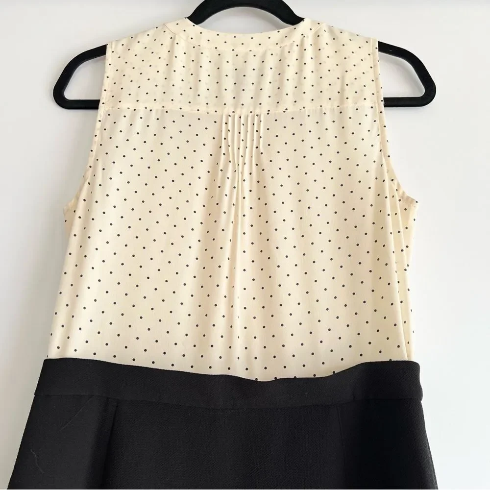 J. Crew Silk Sleeveless Vintage Polka Dot Cream and Black Skirt Dress Size 4